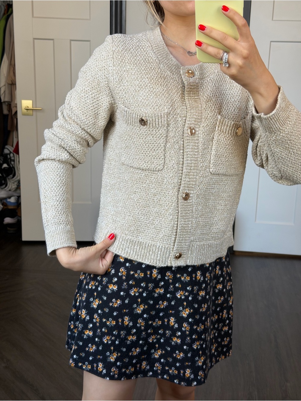 Marled Cream Metallic-Thread Knit Sweater